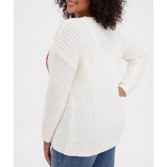 Torrid Chunky Knit Pullover Tunic Sweater Plus Size 3X Ivory Red Heart - Picture 3 of 9